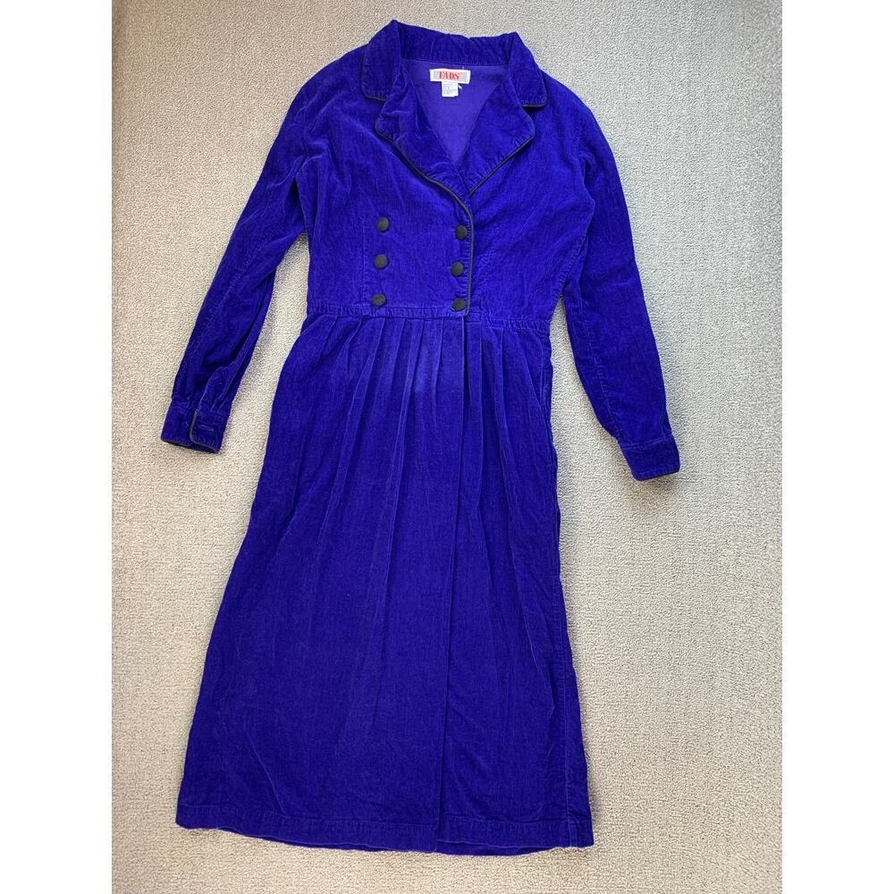 Vintage FADS Corduroy Dress Long Sleeve Midi Royal Blue Size 4